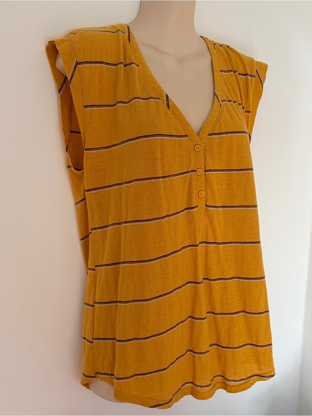 PRANA Hemp Blend Stripe V-Neck Striped Women's Top Size Small